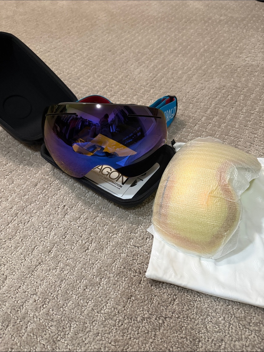 Dragon X1 Mirrored Purple Snow Goggles with Blue Strap